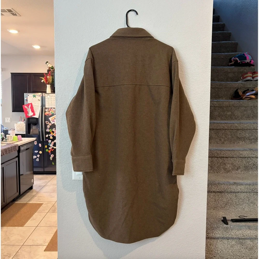 H&M Brown Longline Shacket Oversized Shirt‎ Jacket Button Front SMALL
